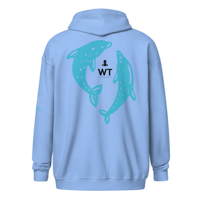 Heavy-Blend Zip Hoodie blue dolphin design