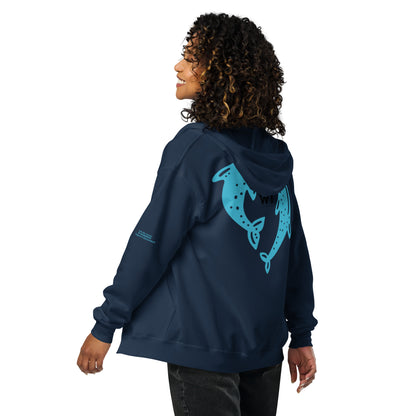 Heavy-Blend Zip Hoodie blue dolphin design